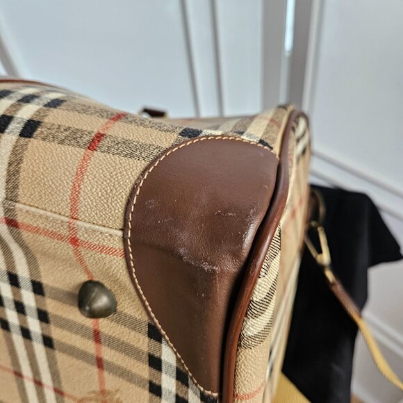 Burberrys Vintage Haystack Boston Brown PVC Travel Bag - EUC - Picture 10 of 16